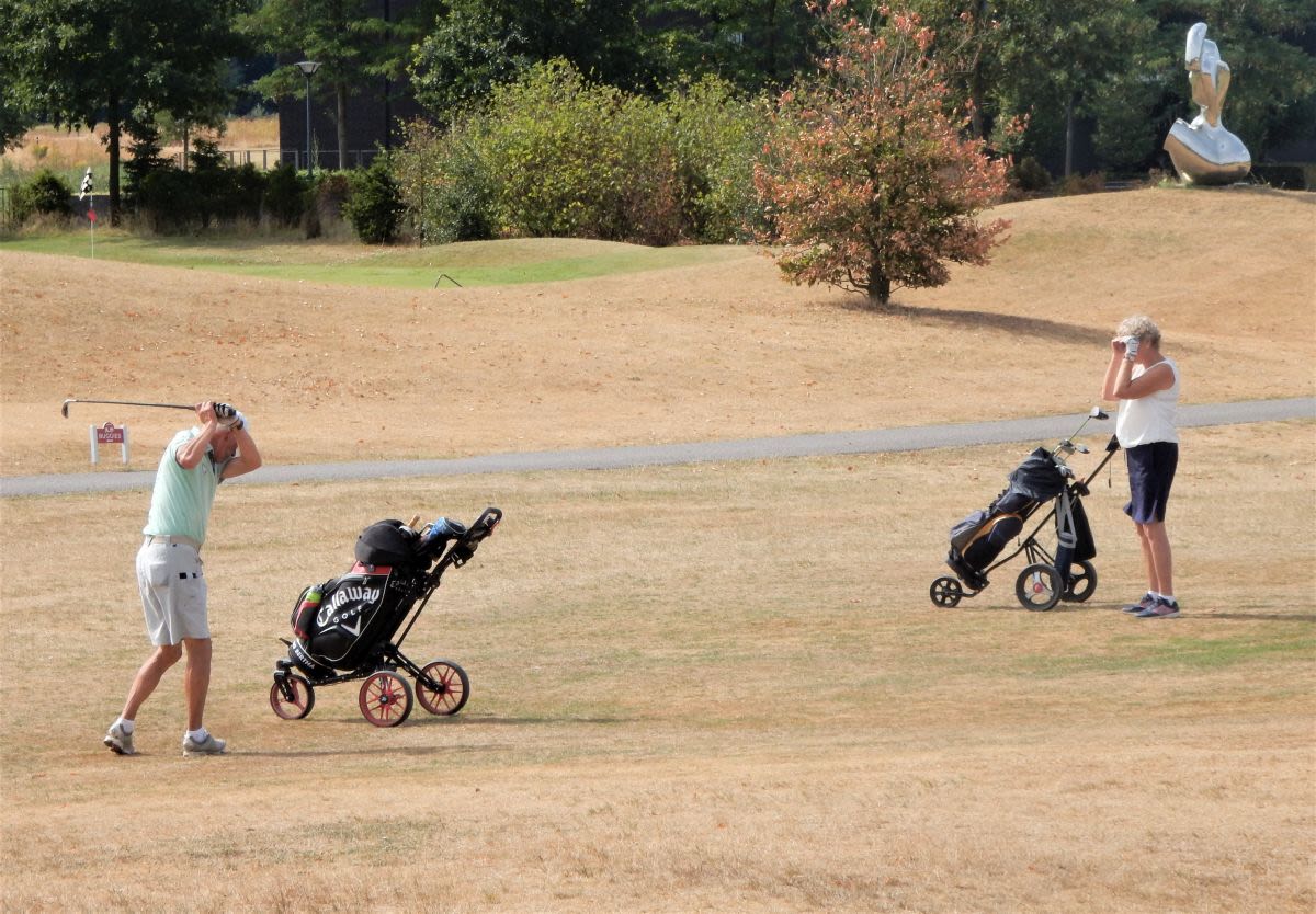 Door extreme hitte en droogte en sproeibeperkingen in 2018 werd de golfbaan kurkdroog. Foto: Paul Hermans