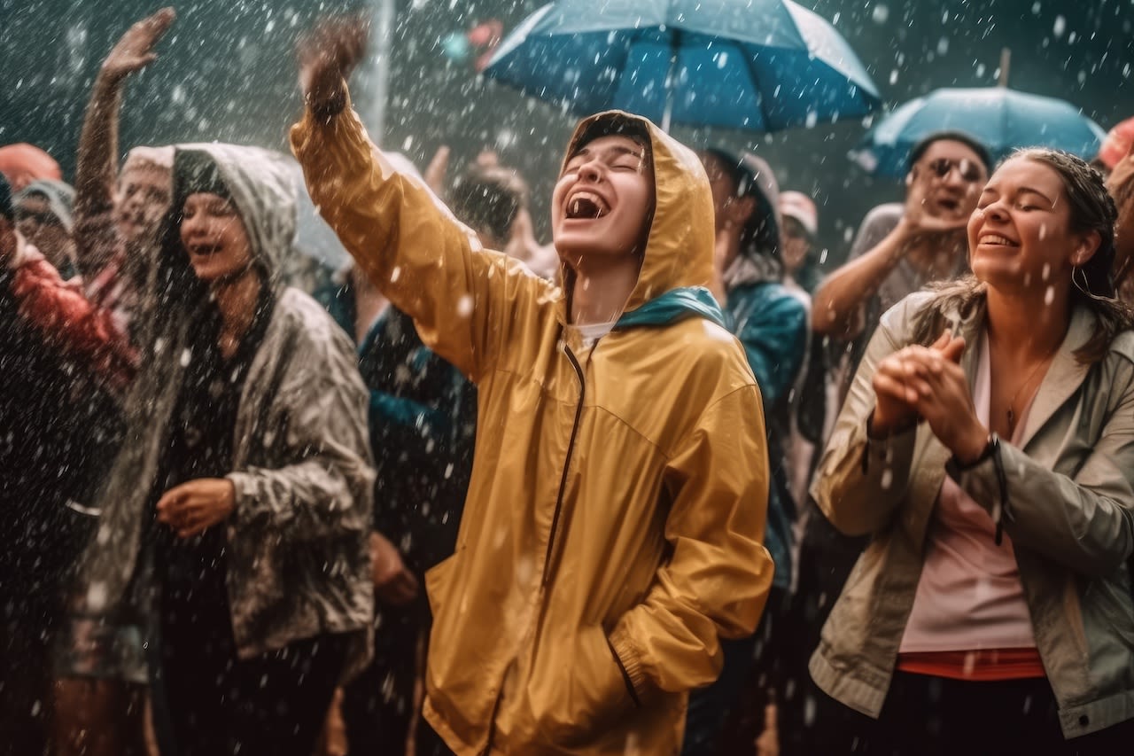 Met de kans op buien is een festivalponcho een item om in je tas te stoppen. Beeld: Adobe Stock / Marija