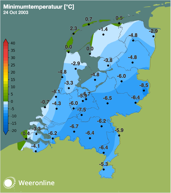 Minimumtemperatuur 24 oktober 2003