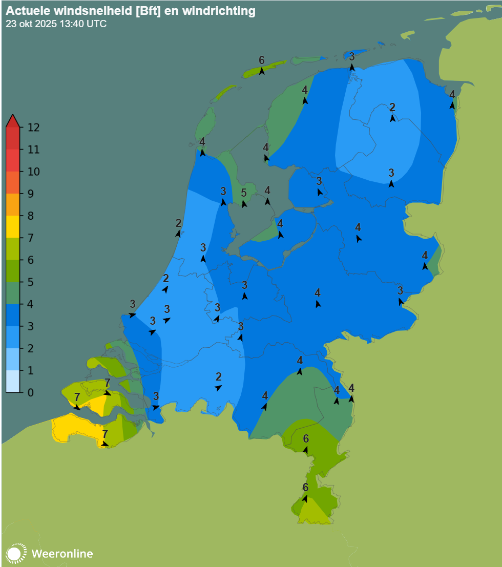 De windkracht om 13:40 UTC (15:40 uur)