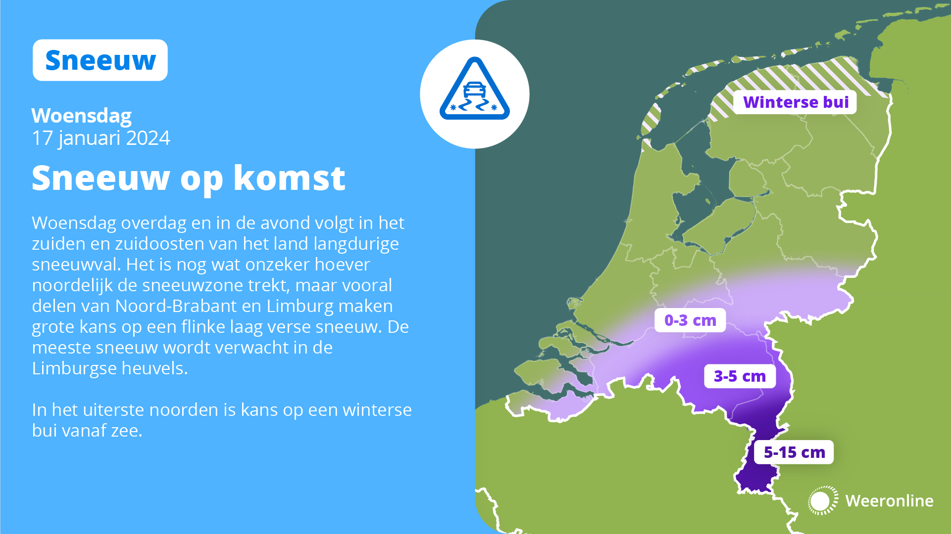 Sneeuwverwachting woensdag 17 januari 2024