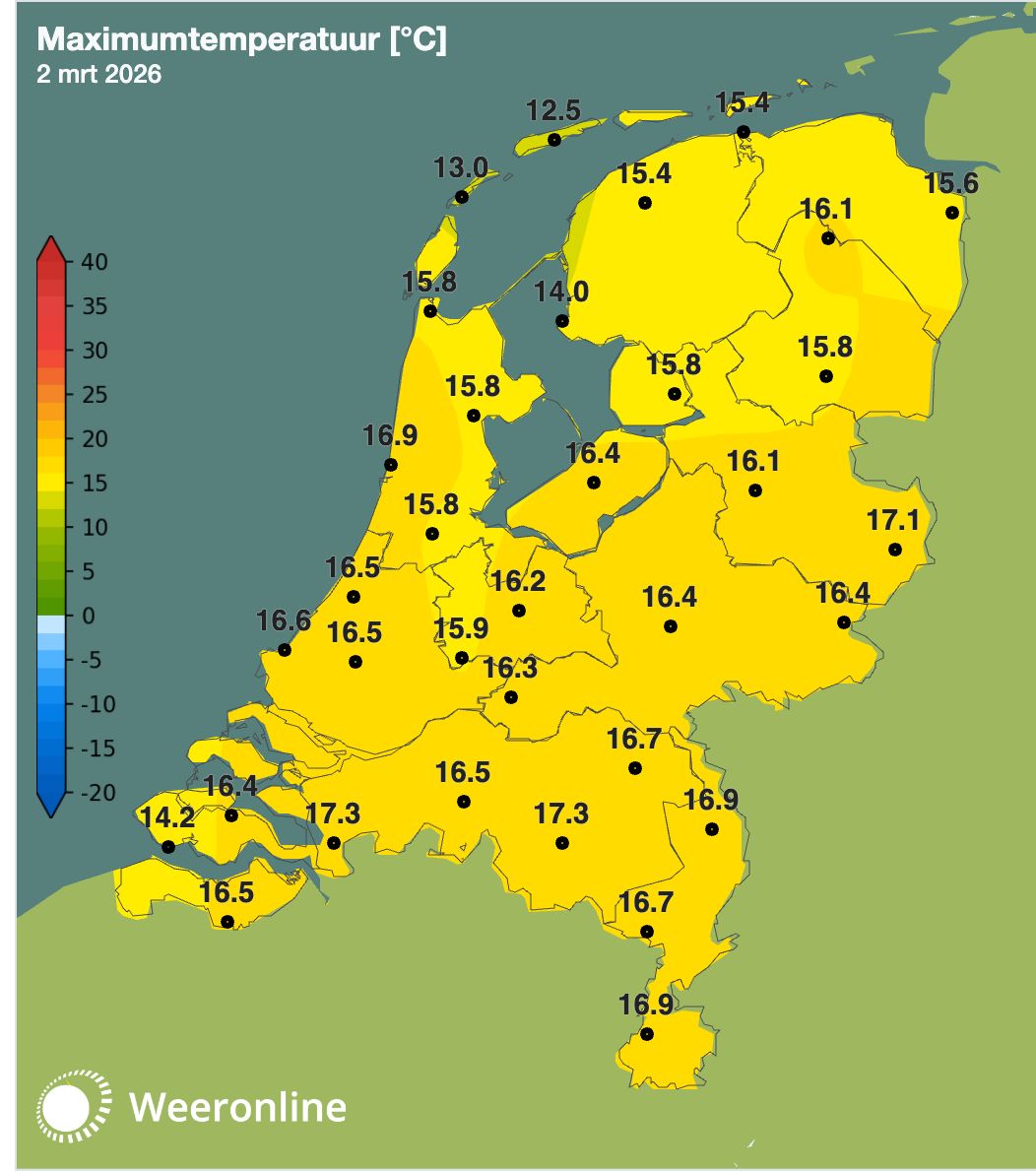 De maxima van 2 maart 2026