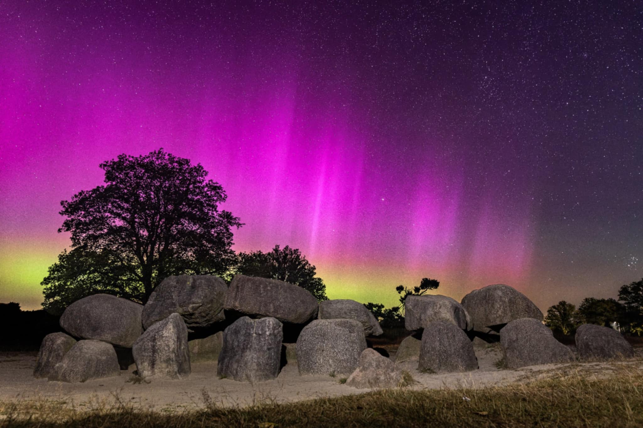 Noorderlicht boven Drenthe in de herfst van 2024