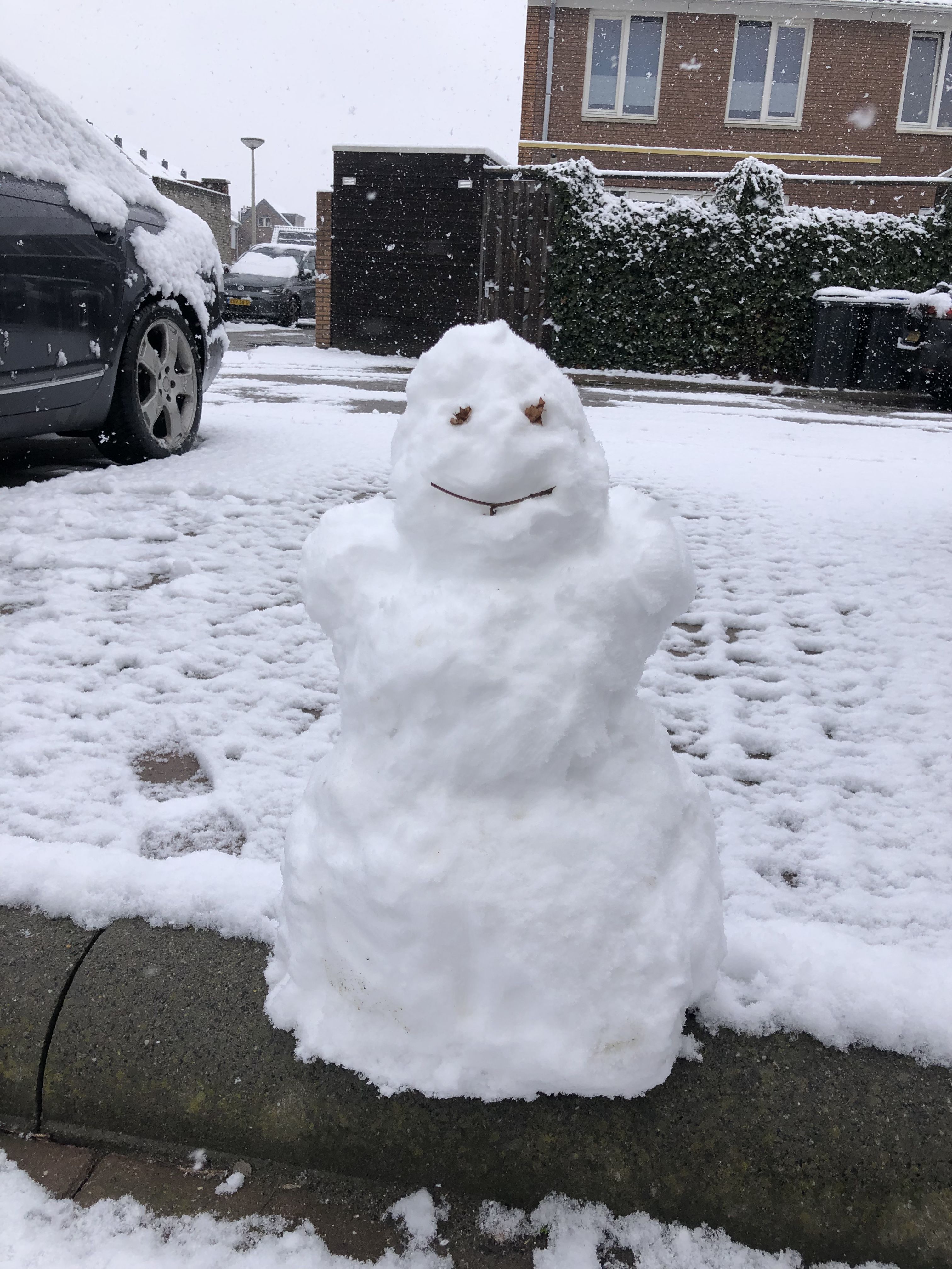 In Roosendaal lag genoeg sneeuw voor een kleine sneeuwpop. Foto: N. Houtepen
