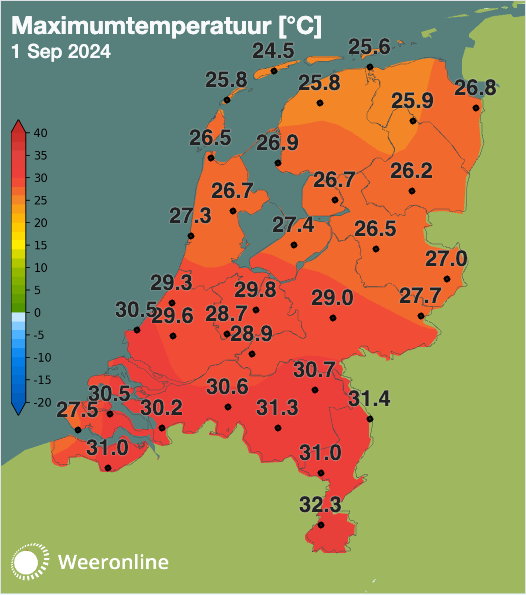 Maximumtemperatuur 1 september 2024