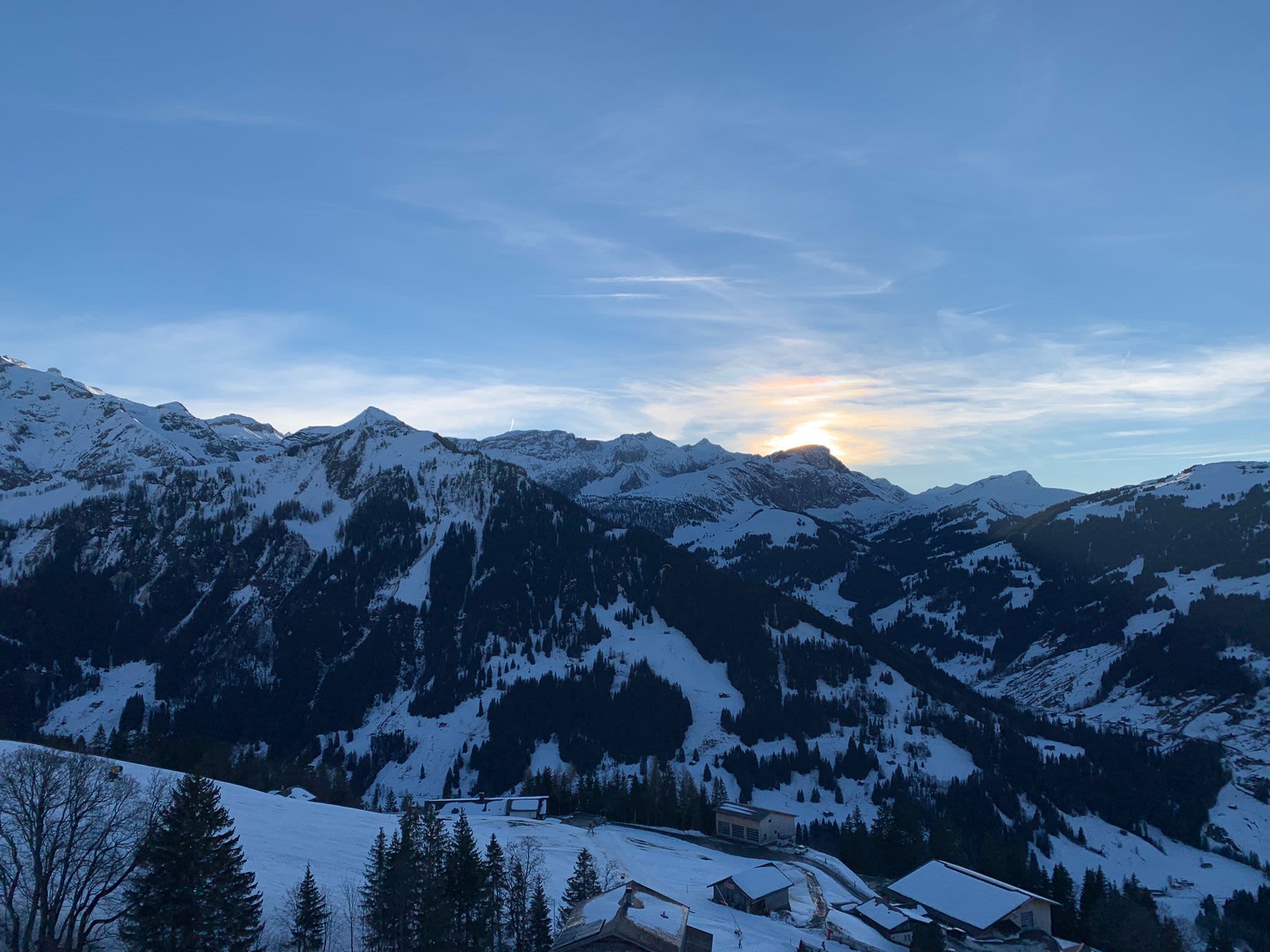Mooie zonsondergang in de Alpen. Foto: Géraldine Lafeber. 