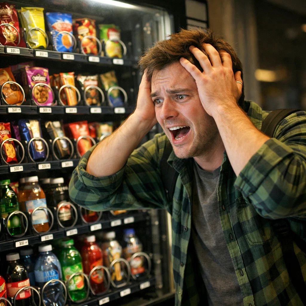When you can't even look at the vending machine from the stress (Source Sora/OpenAI)