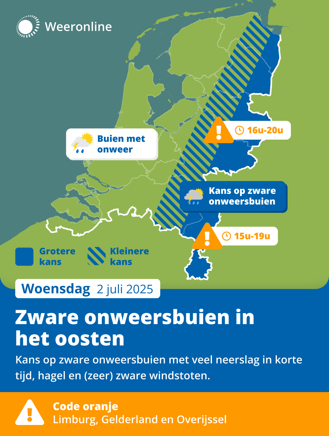 Zwaarste onweersbuien in het oosten