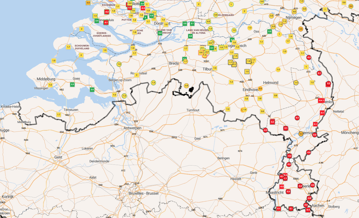 Wegdektemperatuur om 7:40 uur. Bron: Infoplaza