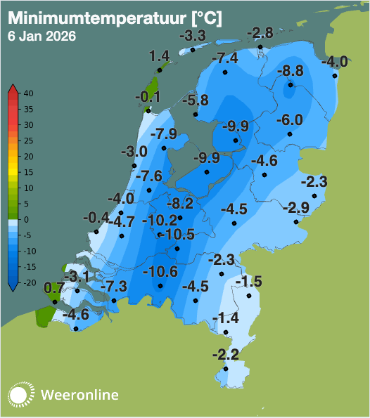 Voorlopige minima 6 januari 2026. 