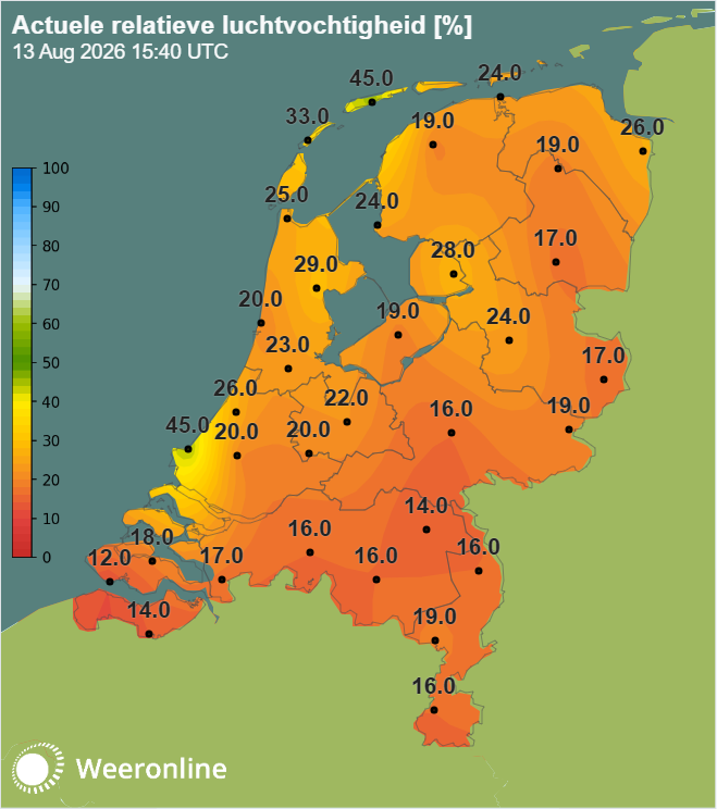 Luchtvochtigheid 13 aug 2026