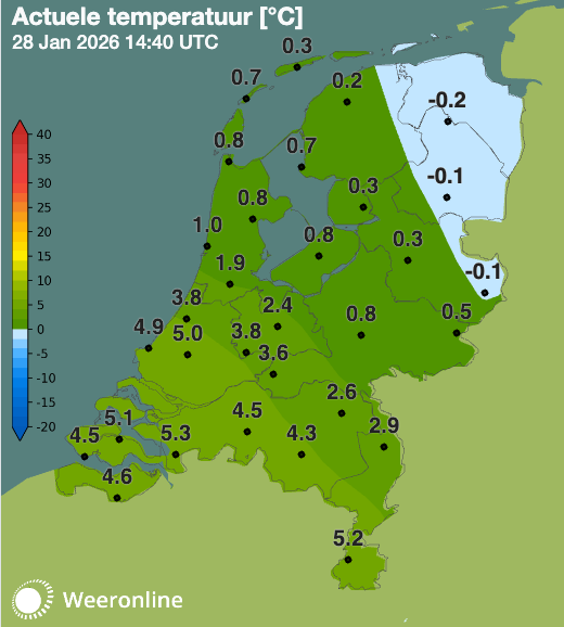 Temperatuur om 15:40 uur (14:40 UTC is 15:40 uur Nederlandse tijd)
