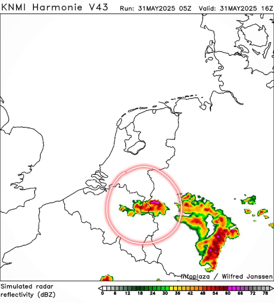 Verwachte onweersbui boven Limburg (31 mei)