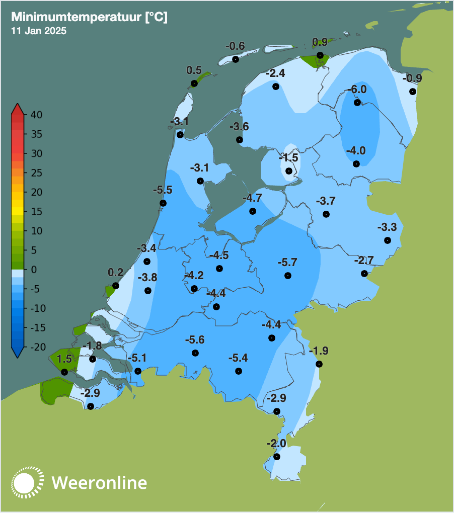 Eerste lokale matige vorst winter 2024-2025