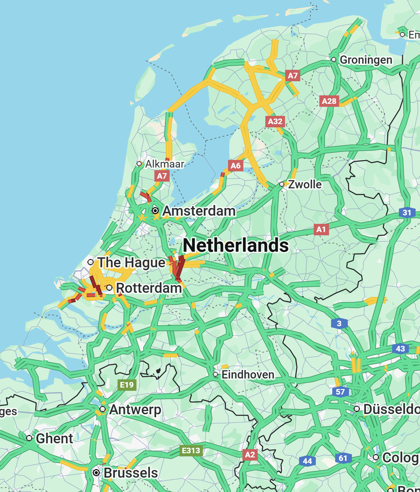 Huidige verkeerssituatie volgens google maps. 5-1-2025 6:49