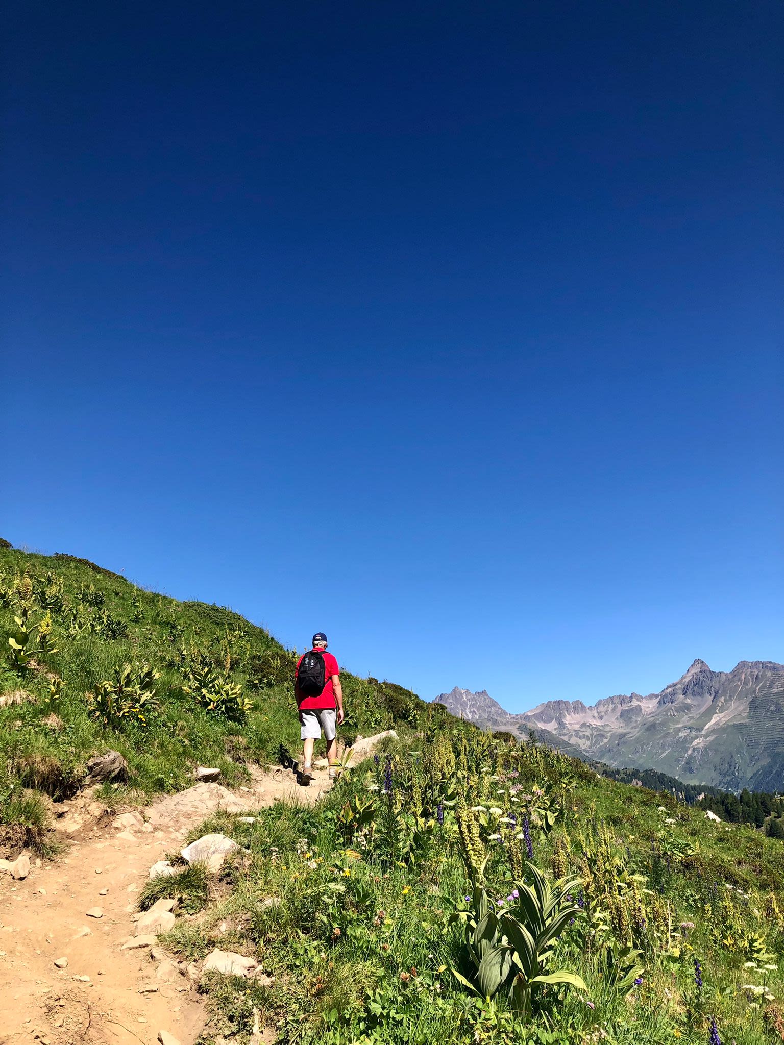 Wandelaar in Ischgl naar Pazauner taja Berghut.
Foto: Rian van Straaten