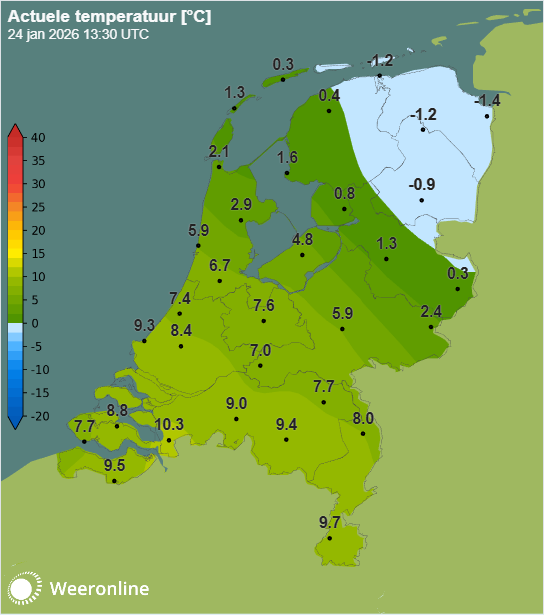 Temperatuur om 14:30 op 24-1-2026