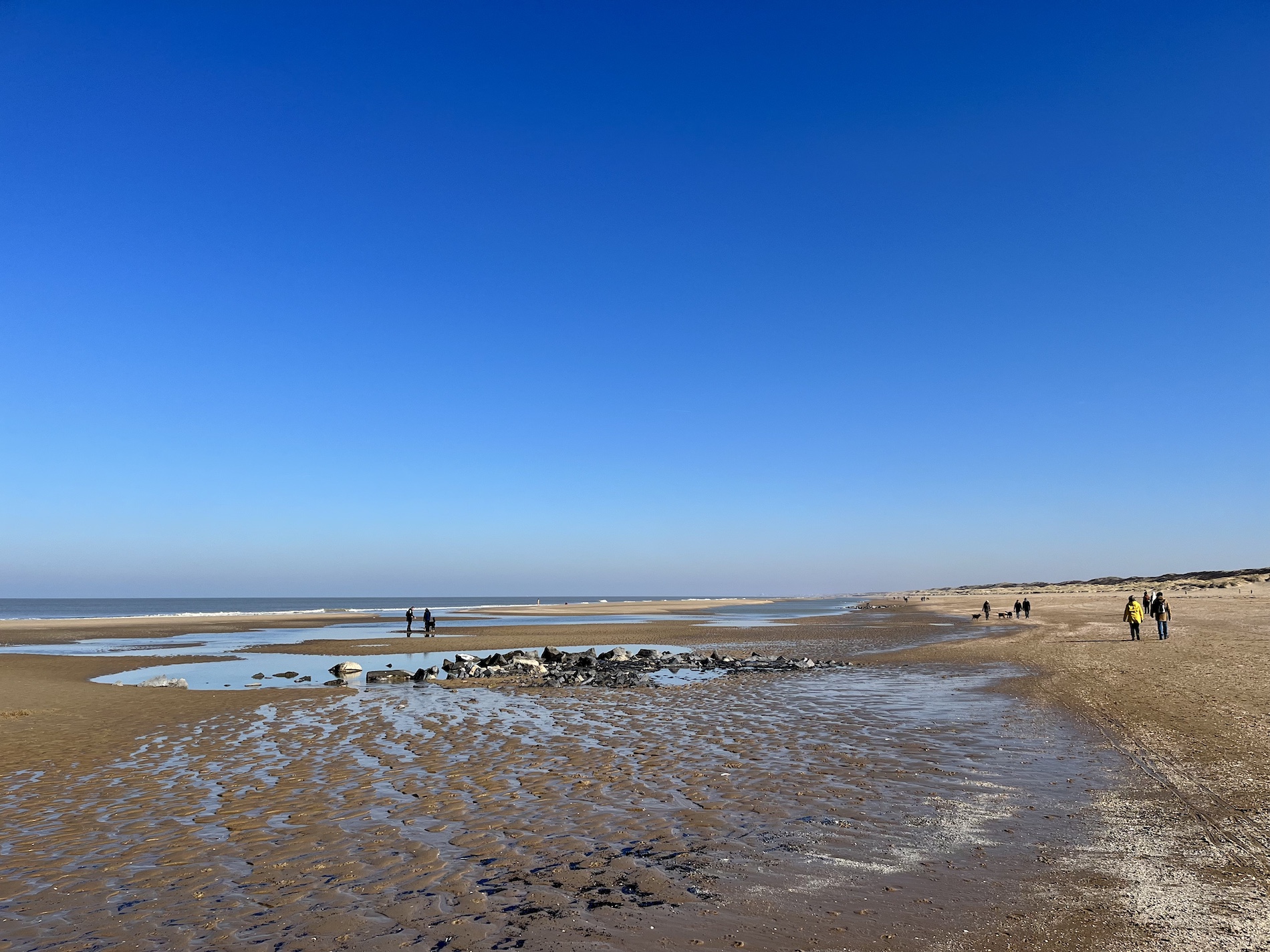 Strakblauwe lucht in maart in Scheveningen. Foto: Maddy Koster