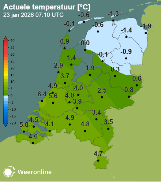 De actuele temperatuur om 8:10 uur