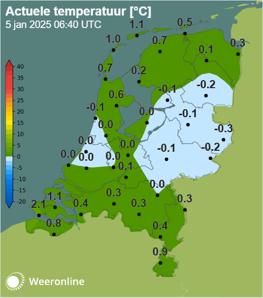 De actuele temperatuur om 7:40 uur