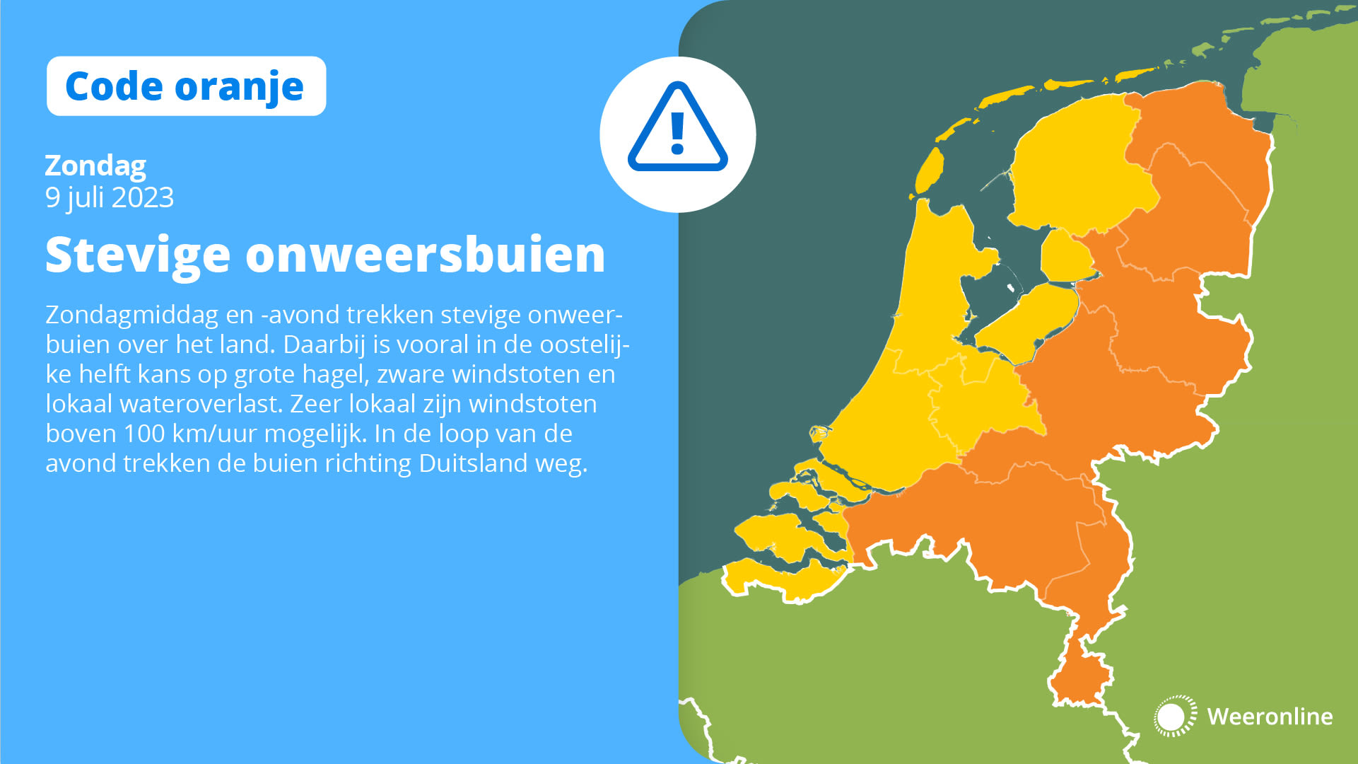 Nu ook code oranje in Drenthe en Groningen