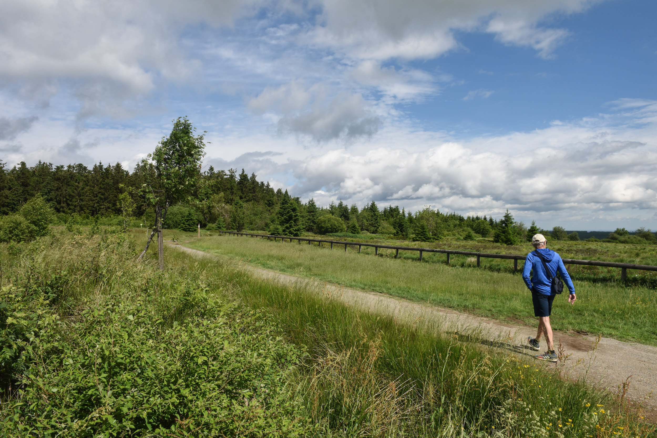 Wandelaar, wolkenluchten, België, Wallonië, zomerweer
