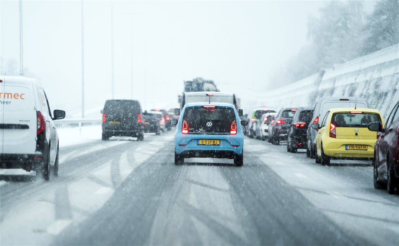 Sneeuw op een snelweg op 20 januari 2023. Foto: ANP / Jeroen Jumelet