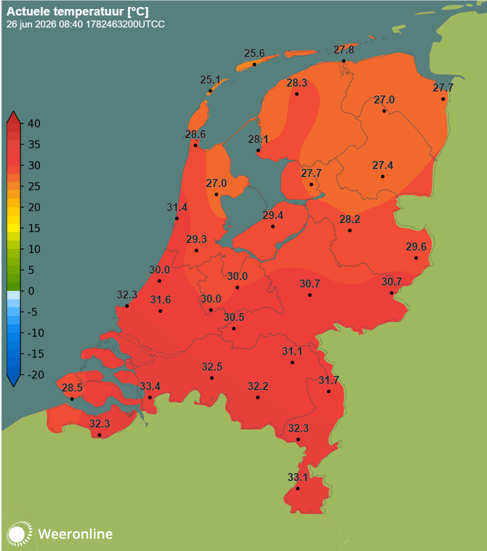 Temperatuur op 26-6-2026 om 10:40