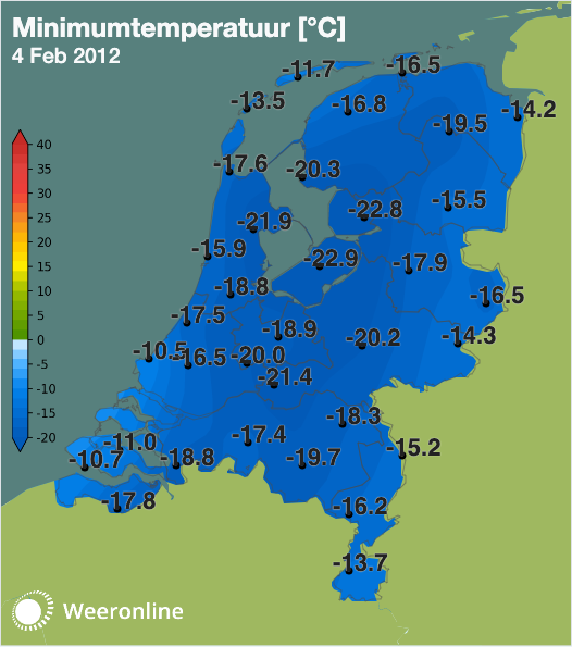 Minimumtemperatuur 4 februari 2012
