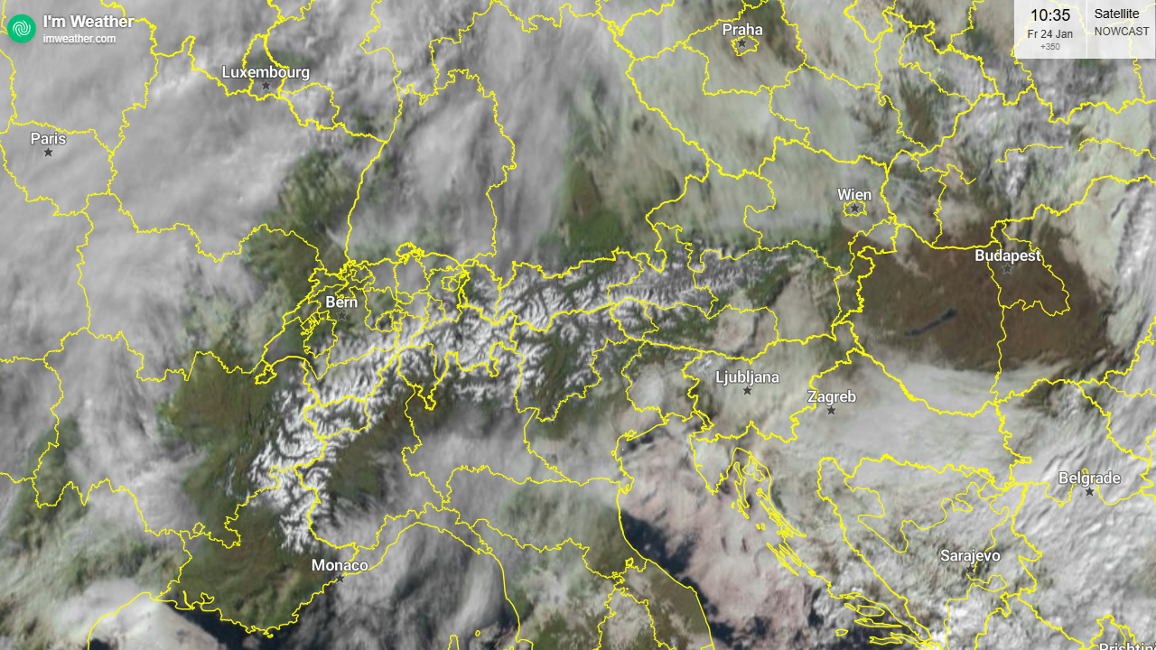 Satellietbeeld van de Alpen op 24 januari 2025 om 10:35 uur . Bron: I'm Weather