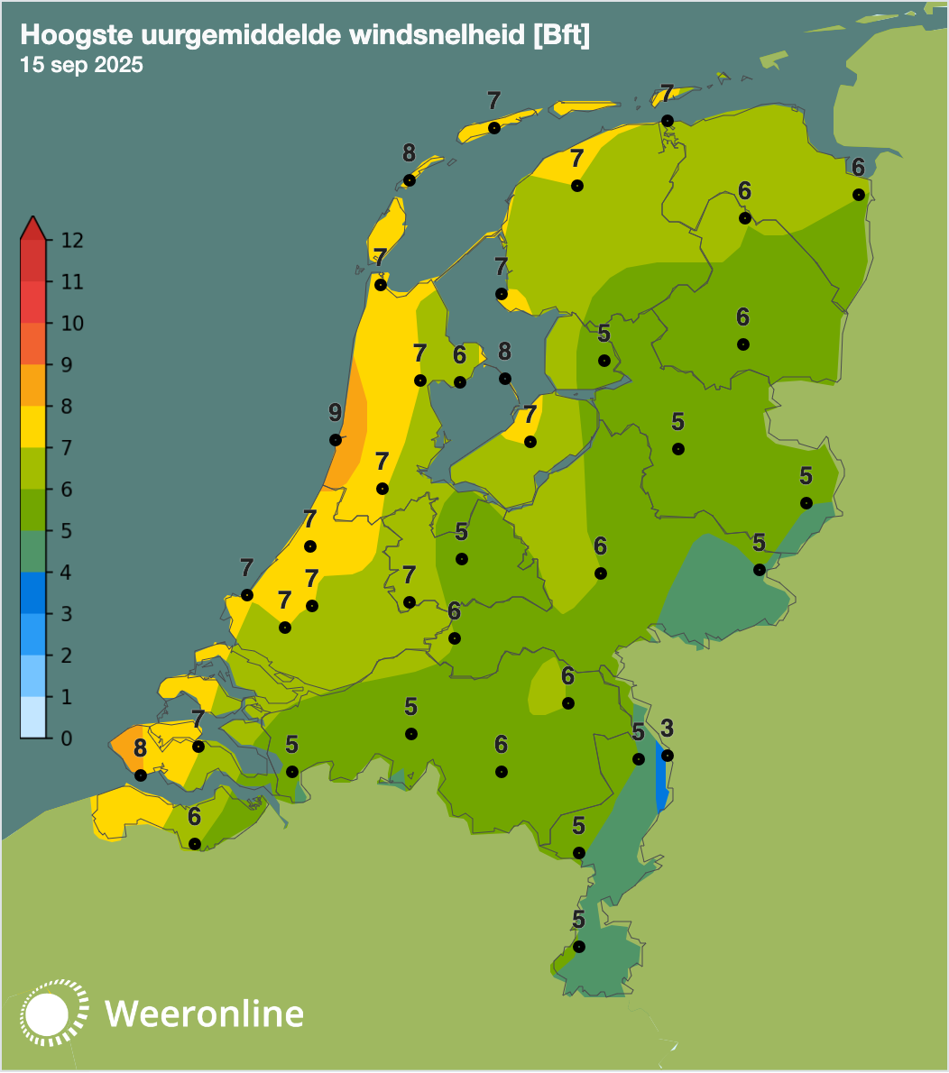 windkracht 15 september 2025