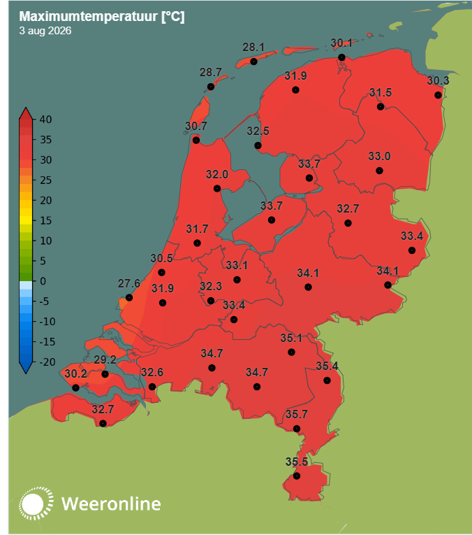 Maxima van 3 augustus 2026