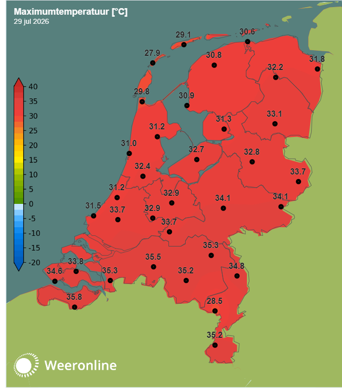 De maxima van 29 juli 2026