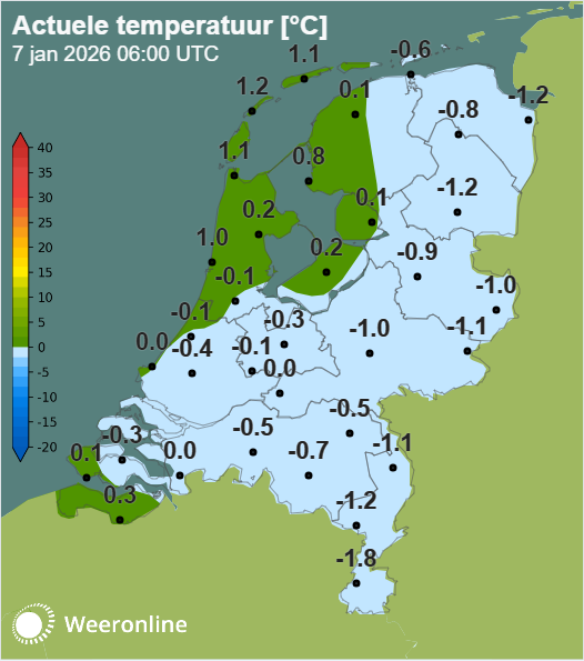Actuele temperatuur 7:00 uur