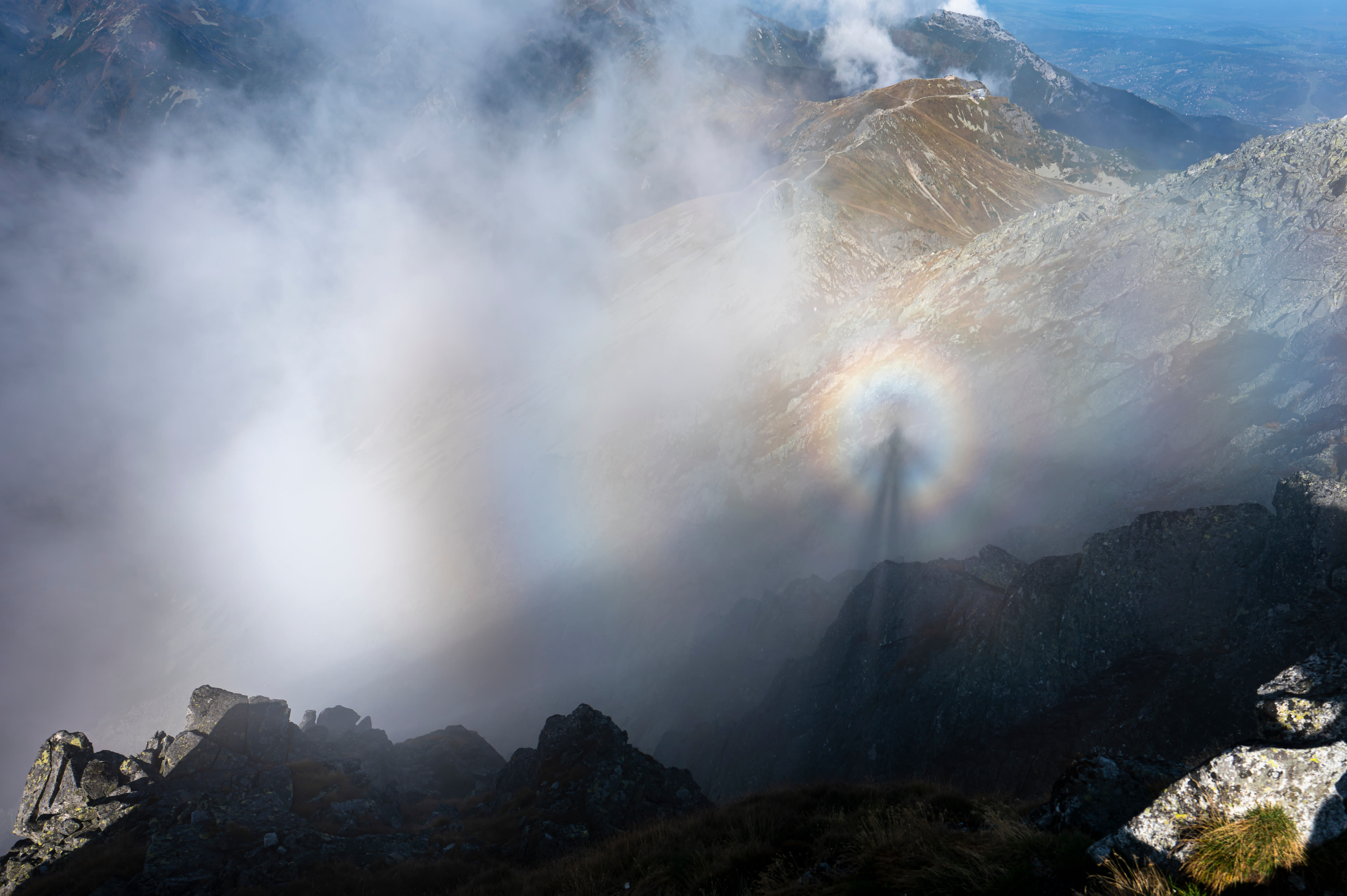 Glorie, een gekleurde ring rond de schaduw van je hoofd. Foto: Adobe Stock / Szymon Bartosz