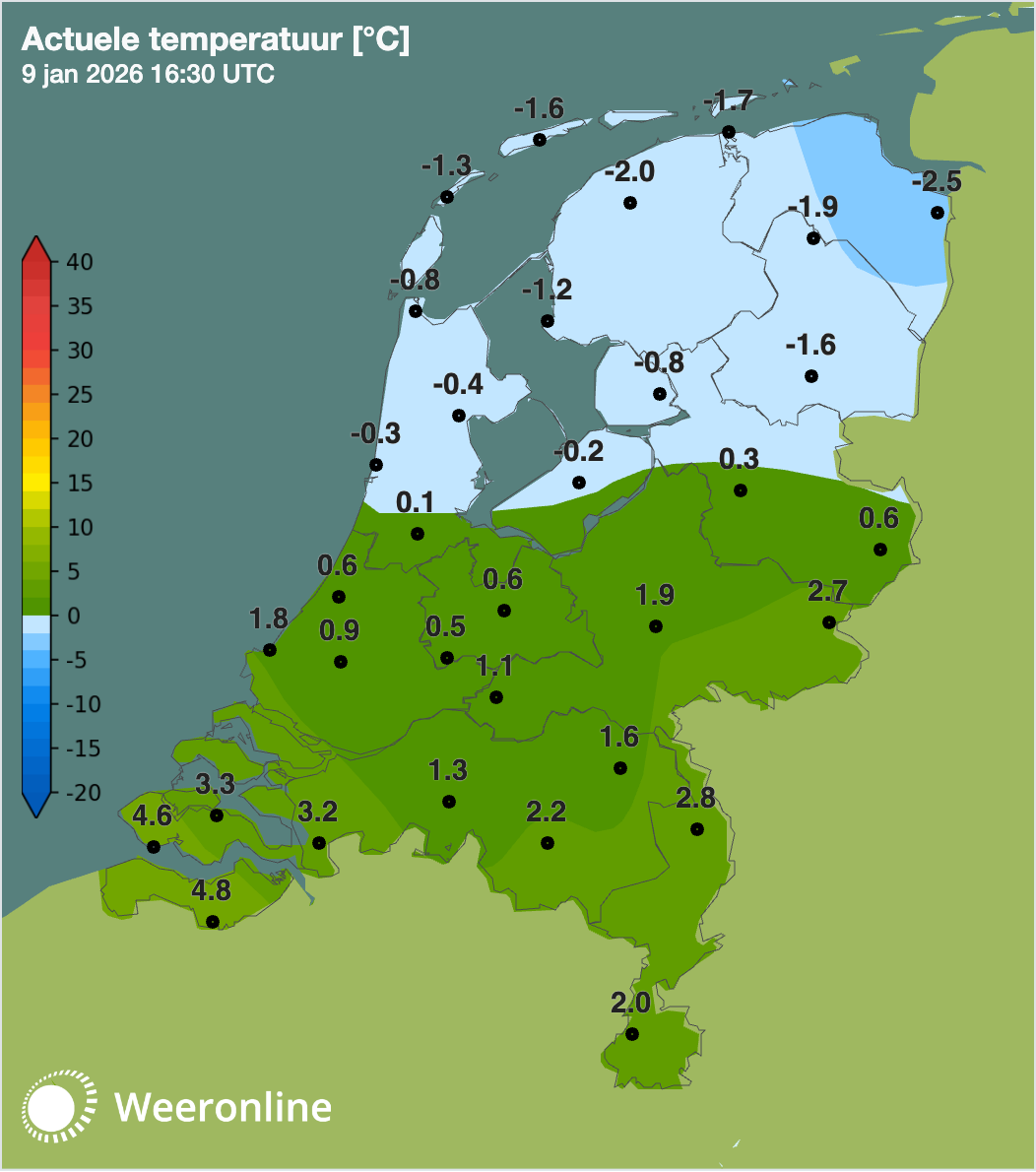 De temperatuur ligt in een steeds groter deel van het land onder het vriespunt.