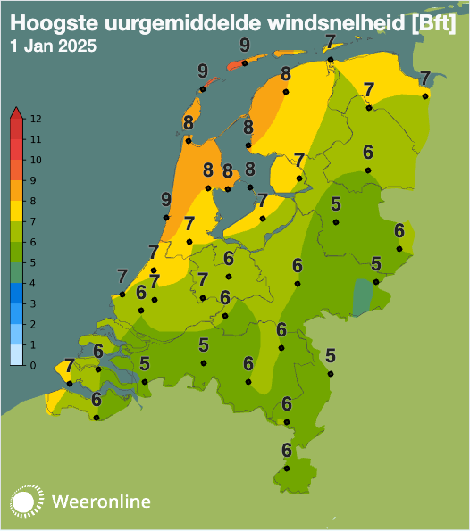 Windsnelheid maximum 1 januari 2025