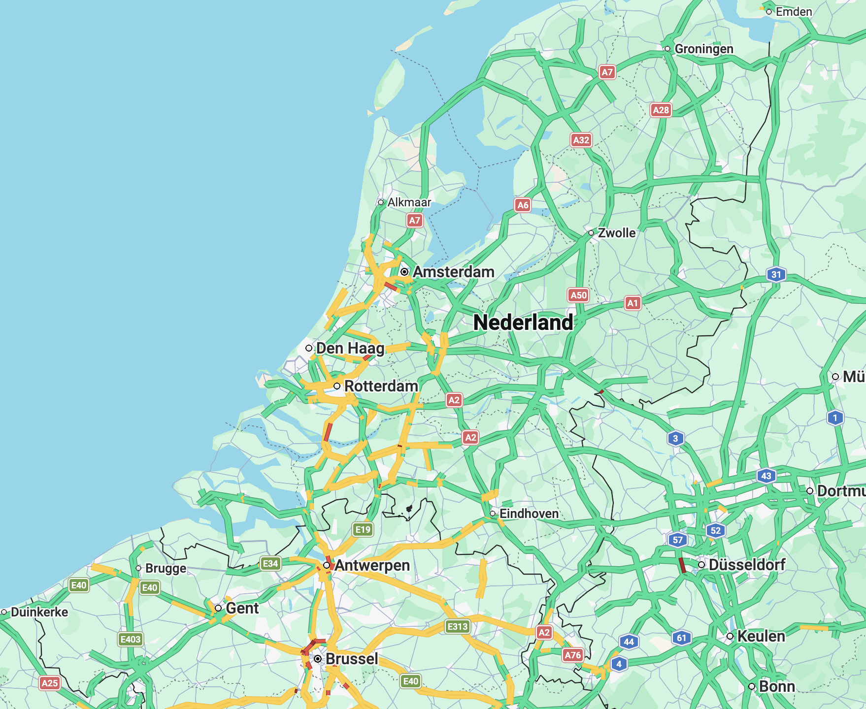 Het is langzaam rijden op de wegen! Bron: Google Maps