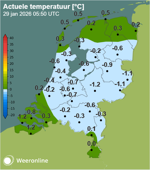 Temperatuur donderdagochtend 6:50 uur