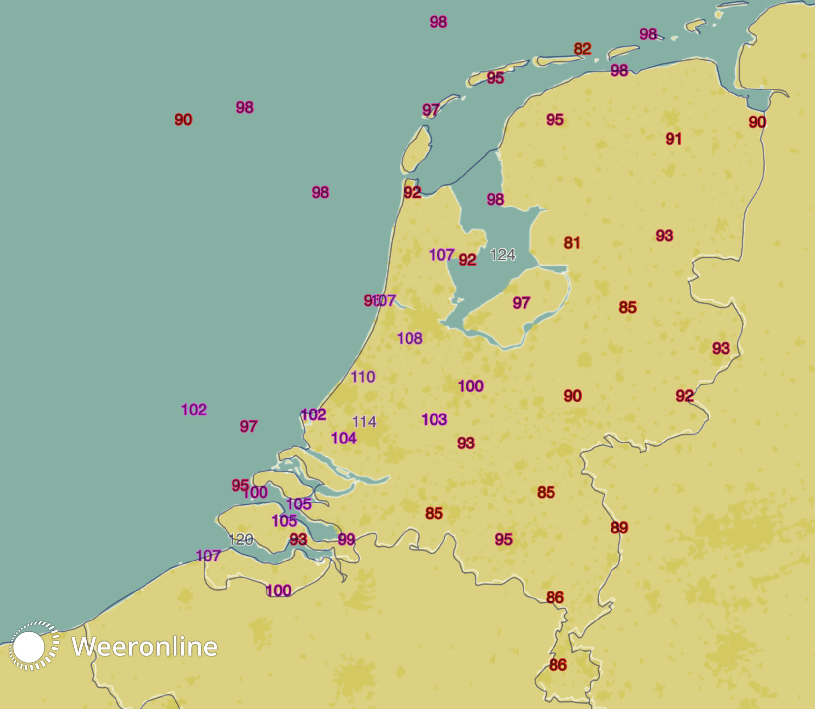 windstoten kaart Nederland 11 maart 2021