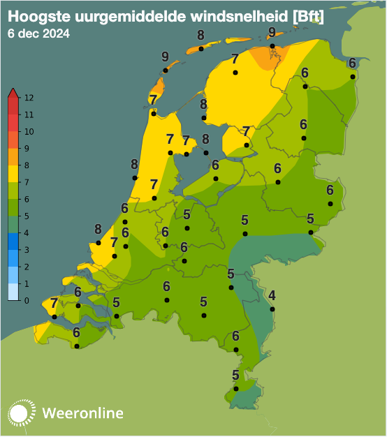 Gemeten tot 10:00 uur. Hoogtepunt storm is inmiddels voorbij.