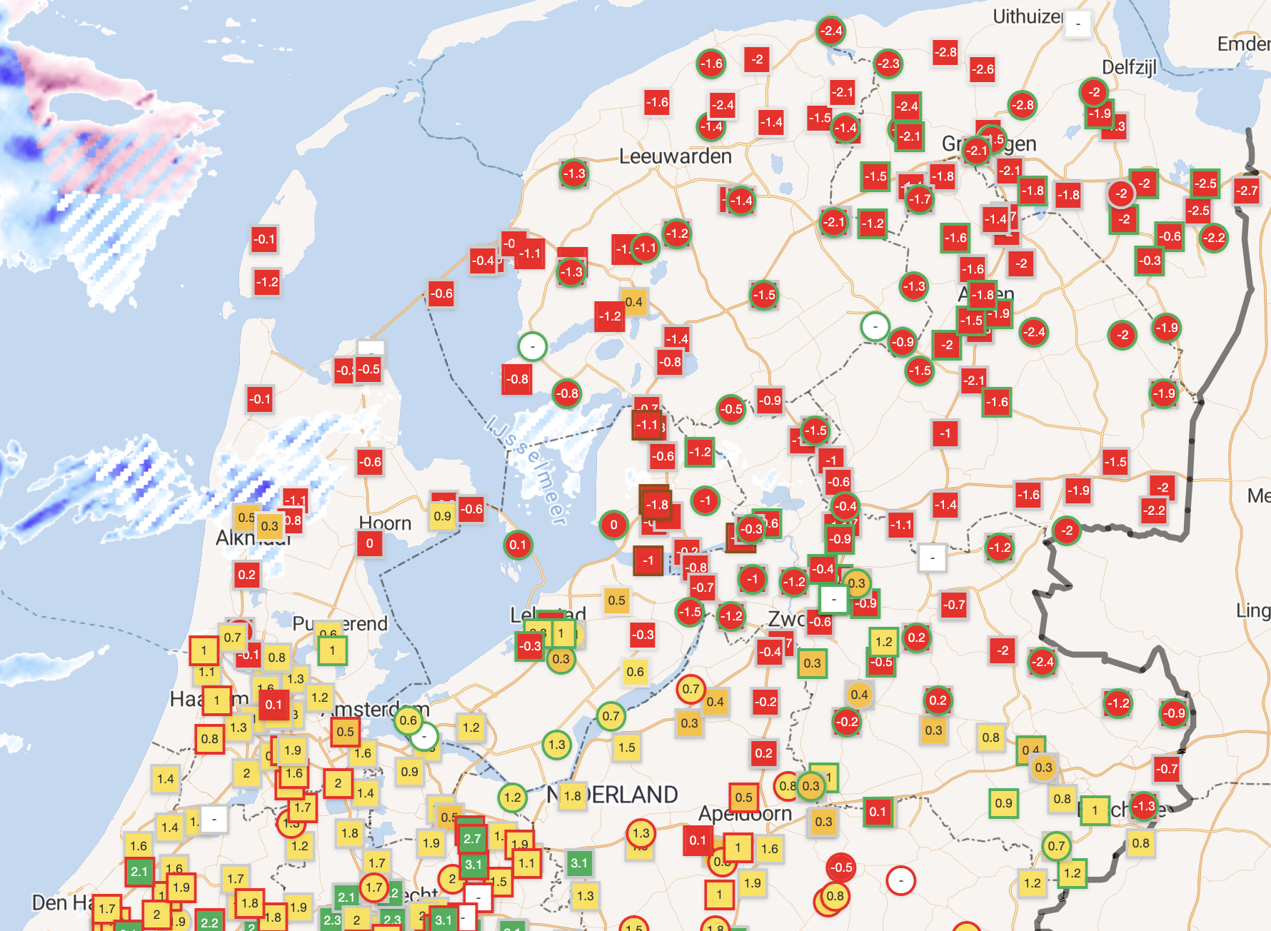 De wegdektemperatuur ligt in het noorden op veel plaatsen onder nul. Bron: Infoplaza Gladheidsbestrijding