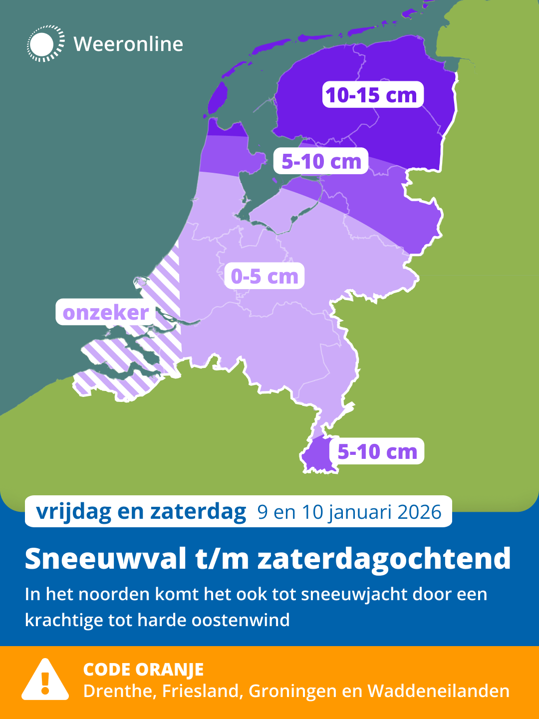 Sneeuwvalkaart 9 januari